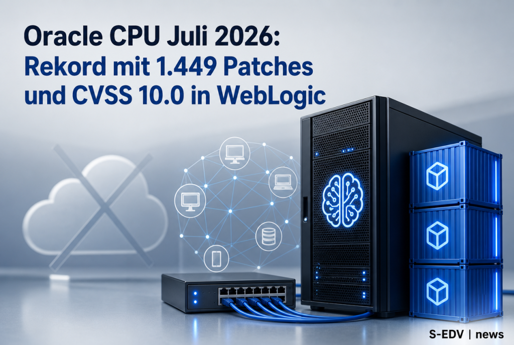 Oracle Critical Patch Update Juli 2026 mit 1.449 Sicherheitspatches und kritischen CVSS-10.0-Schwachstellen in Oracle WebLogic und Fusion Middleware.