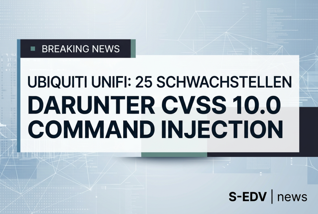 IT News Titelbild: Ubiquiti UniFi Netzwerkgeräte mit Sicherheitswarnung, 25 Schwachstellen inklusive kritischer CVSS 10.0 Command Injection Lücke entdeckt