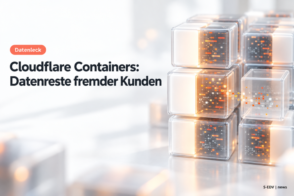 Abstrakte Illustration getrennter Speicherblöcke, aus denen Datenreste eines gelöschten Containers in ein fremdes Kundenfach durchsickern