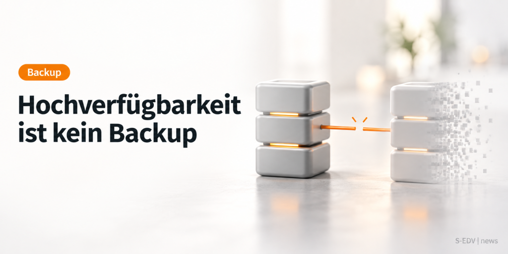 Abstrakte Darstellung zweier gespiegelter Datenblock-Stapel, bei denen eine Kopie fehlt und die Verbindung unterbrochen ist