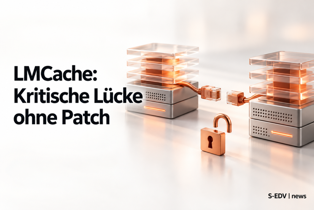 LMCache-Sicherheitsmeldung mit Cache-Servern, unterbrochener Netzwerkverbindung und offenem Schloss